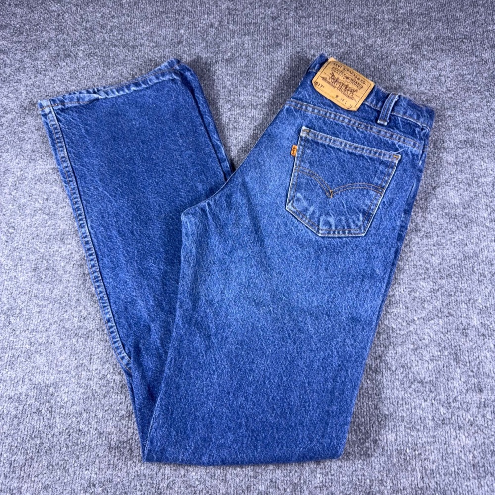 Vintage Levis 517 Orange Tab Jeans Mens 34x36 Made in USA Blue Bootcut 90s Denim
